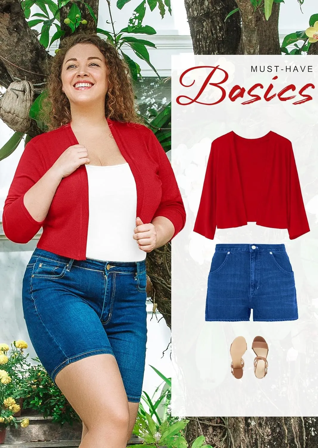 AusLook Women's Plus Size Shrug 3/4 Sleeve Lightweight Open Front Knit Cropped Bolero Cardigan Sweater 1X-5X