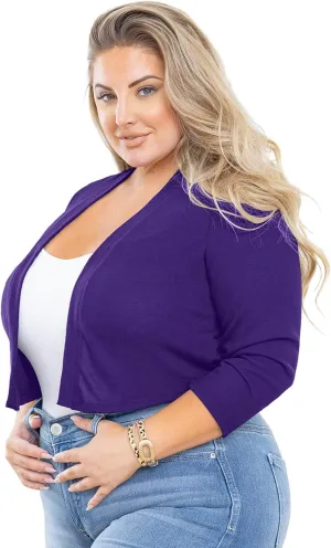 AusLook Women's Plus Size Shrug 3/4 Sleeve Lightweight Open Front Knit Cropped Bolero Cardigan Sweater 1X-5X