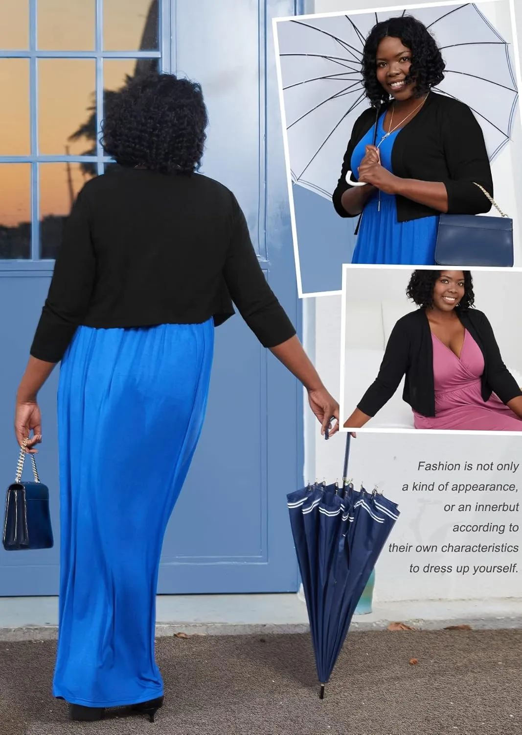 AusLook Women's Plus Size Shrug 3/4 Sleeve Lightweight Open Front Knit Cropped Bolero Cardigan Sweater 1X-5X