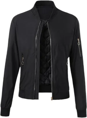 Autumn Winter Women Bomber Jacket Cotton Padded Baseball Jacket Solid Coat Zipper Pockets Jackets