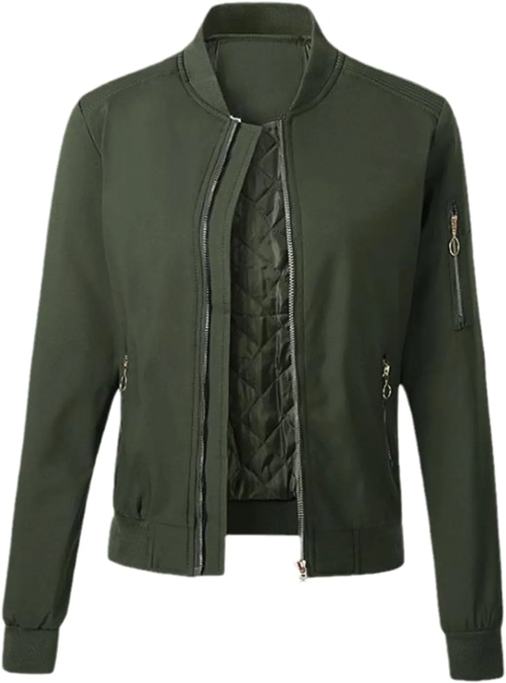 Autumn Winter Women Bomber Jacket Cotton Padded Baseball Jacket Solid Coat Zipper Pockets Jackets
