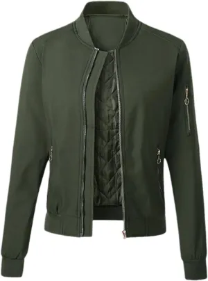 Autumn Winter Women Bomber Jacket Cotton Padded Baseball Jacket Solid Coat Zipper Pockets Jackets
