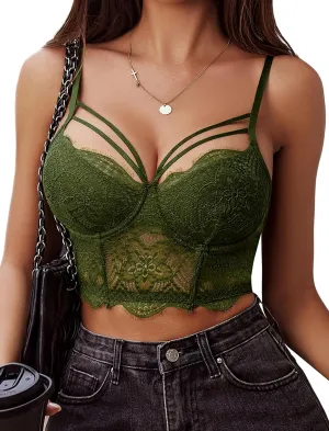 Avidlove Lace Bralette for Women V Neck Camisoles Adjustable Strap Two Layer Crop Top Bustier Tops
