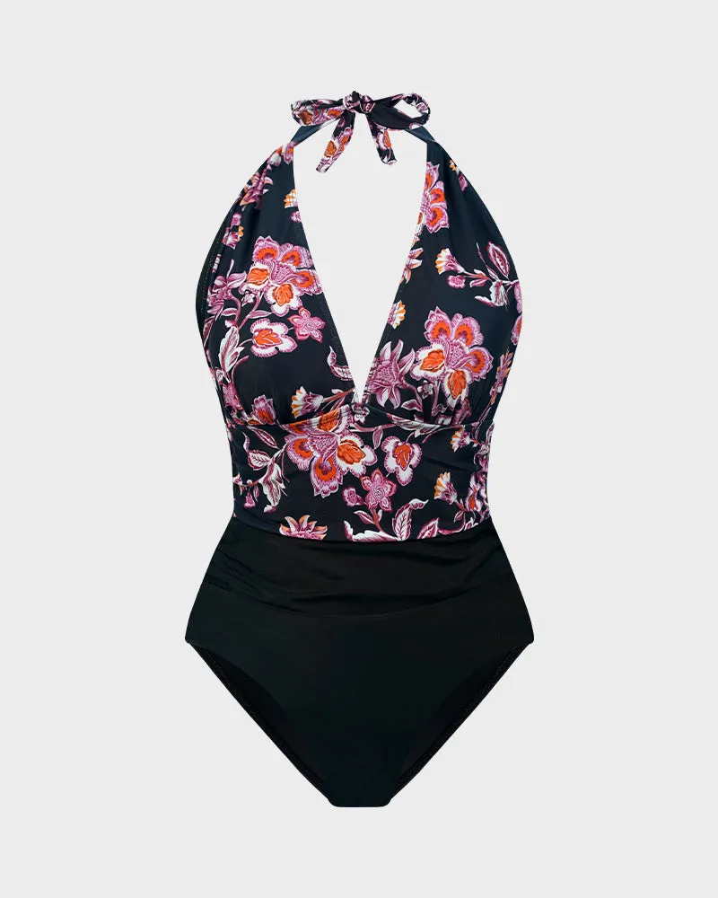 Backless One-Piece Swimsuit with Deep V Halter Neck