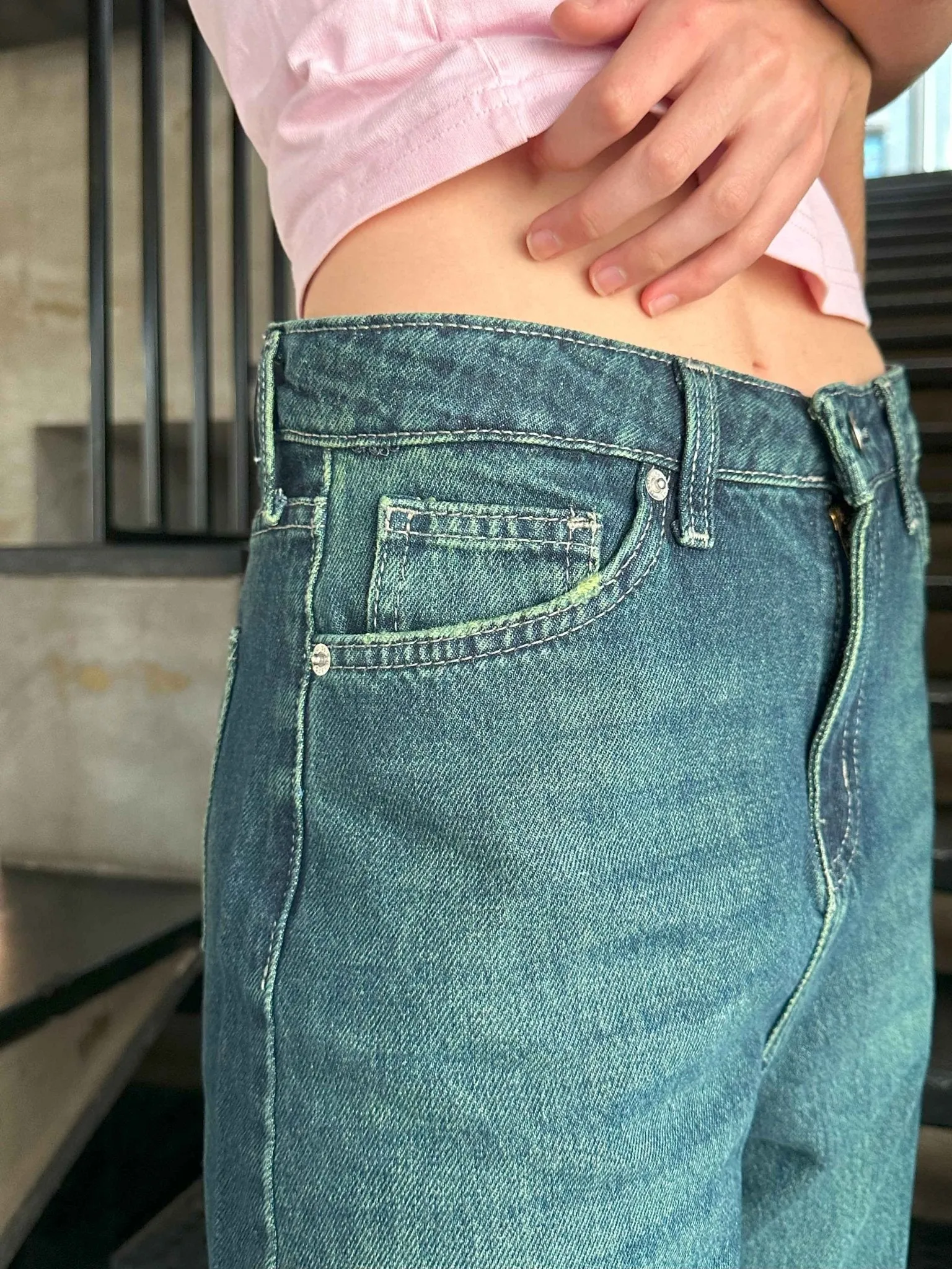 Baggy - Dark Vintage Blue Green Jeans.