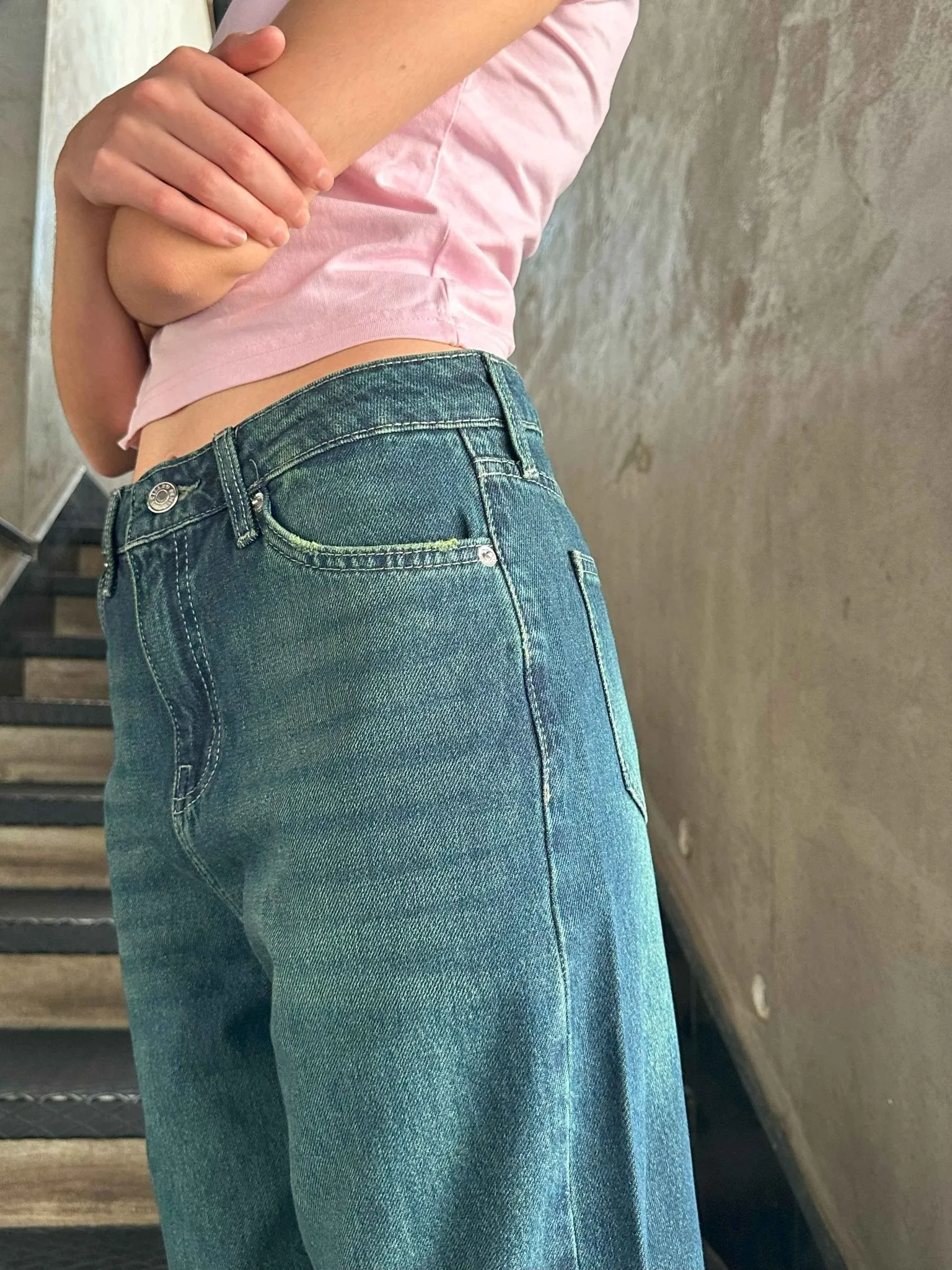 Baggy - Dark Vintage Blue Green Jeans.