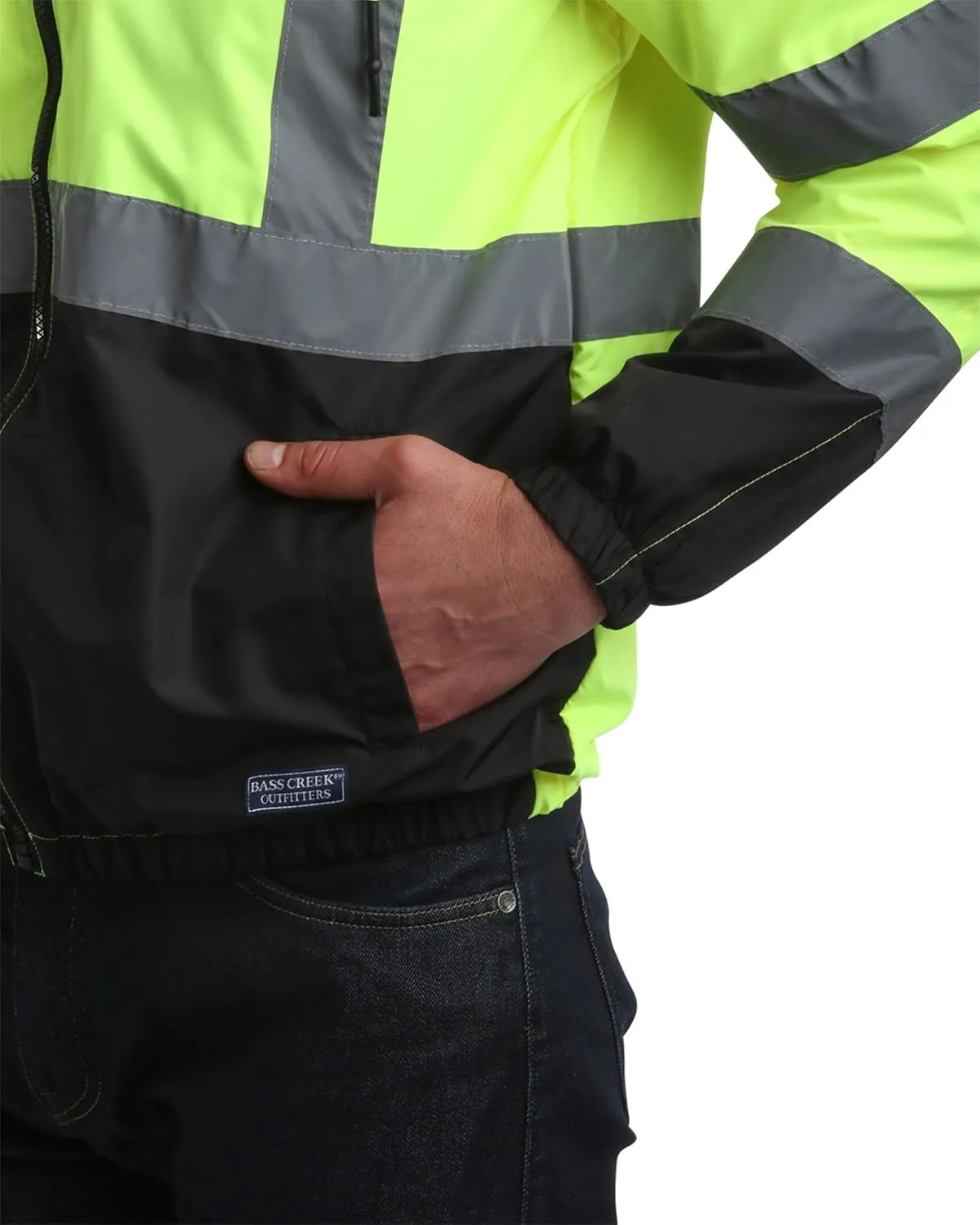 Bass Creek Outfitters Men's Hi Vis Jacket - ANSI Class 3 Safety Rain High Vis Waterproof Reflective Workwear (Sizes: M-XXL)