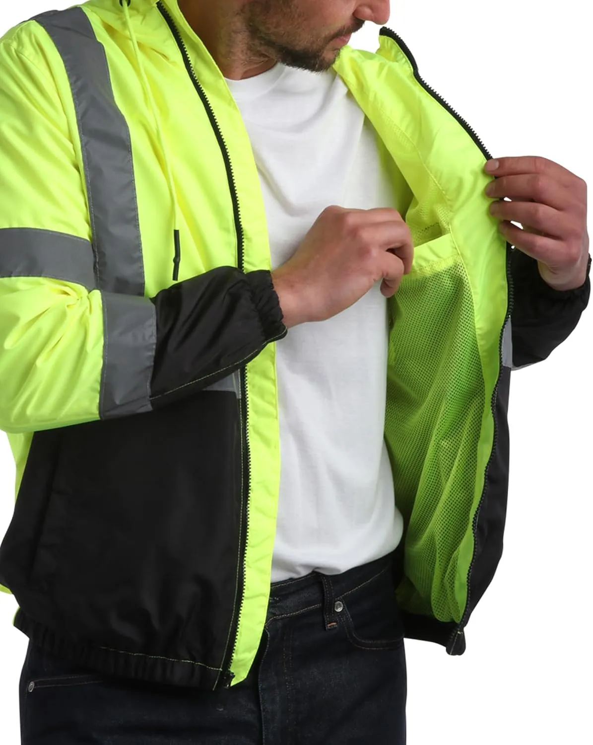 Bass Creek Outfitters Men's Hi Vis Jacket - ANSI Class 3 Safety Rain High Vis Waterproof Reflective Workwear (Sizes: M-XXL)