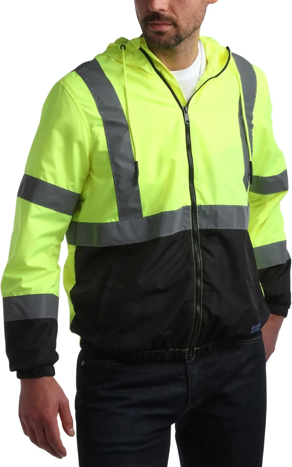 Bass Creek Outfitters Men's Hi Vis Jacket - ANSI Class 3 Safety Rain High Vis Waterproof Reflective Workwear (Sizes: M-XXL)