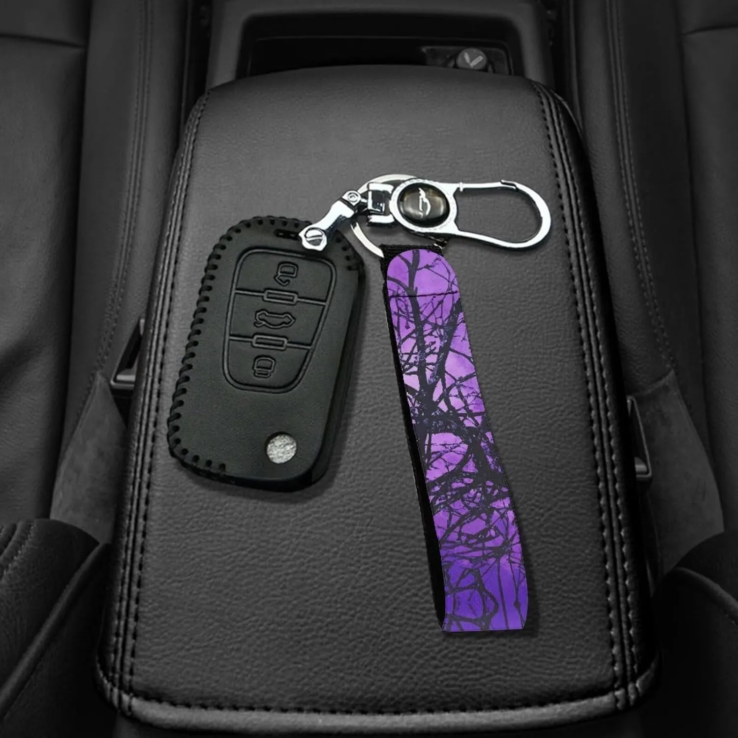 Binienty Stylish Keychain Wristlet Bracelet, Durable Fabric Auto Keychain with Metal Ring for Women Men