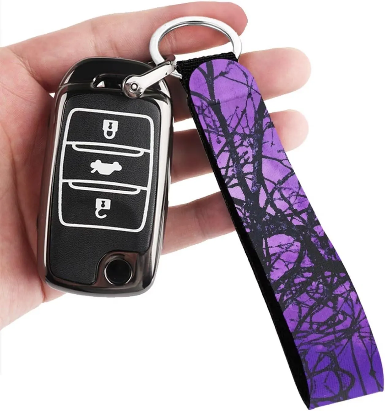 Binienty Stylish Keychain Wristlet Bracelet, Durable Fabric Auto Keychain with Metal Ring for Women Men