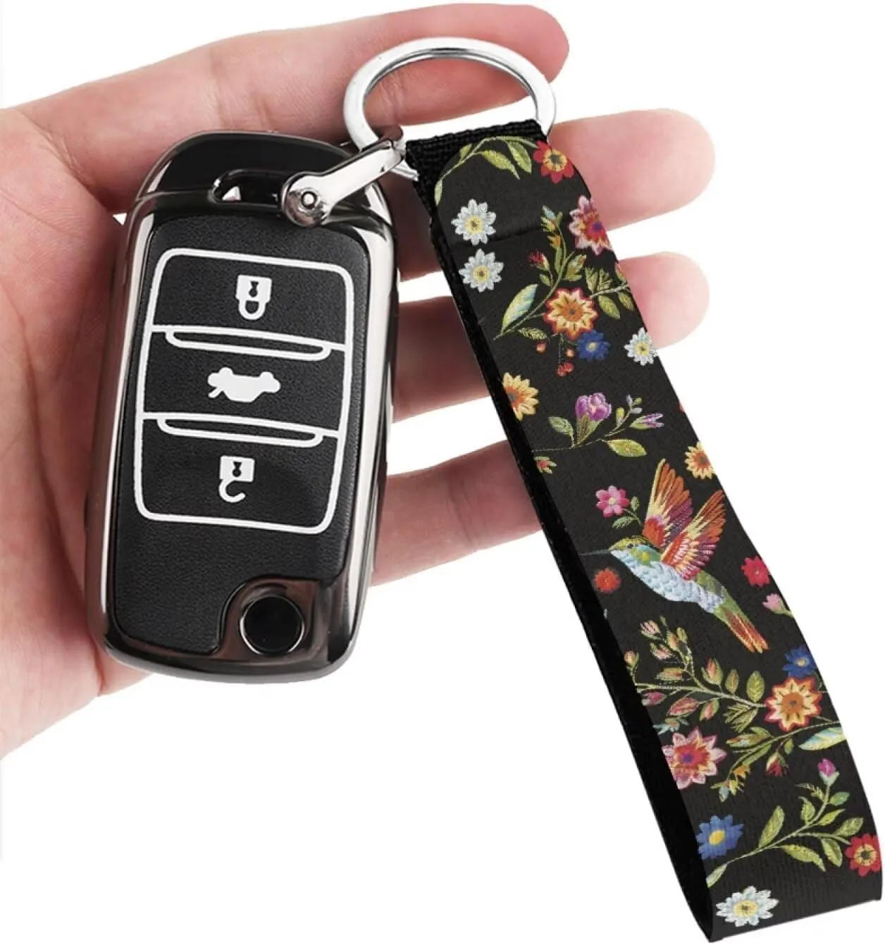 Binienty Stylish Keychain Wristlet Bracelet, Durable Fabric Auto Keychain with Metal Ring for Women Men