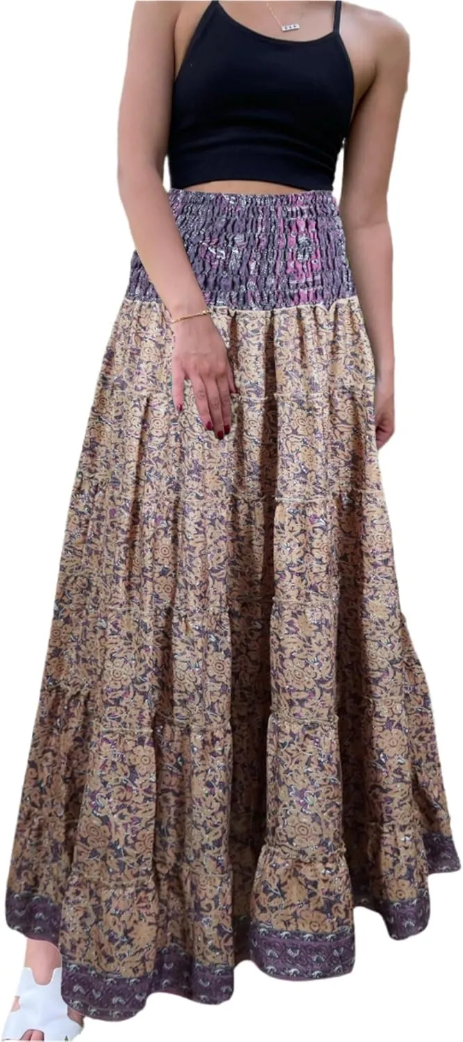 Bohemian Lavender Floral Summer Beach Maxi Skirt Stylish Boho Skirt Dress S/M