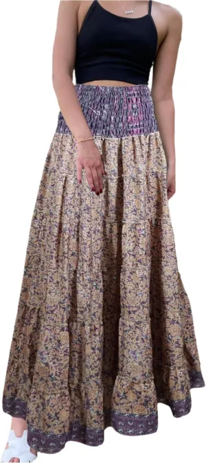 Bohemian Lavender Floral Summer Beach Maxi Skirt Stylish Boho Skirt Dress S/M