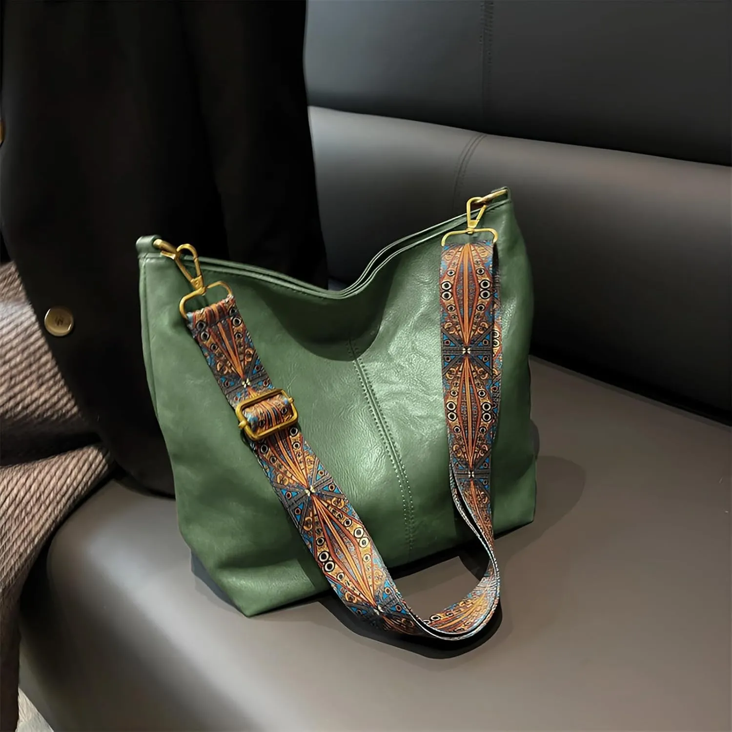Bohemian Tote Bag Women Stylish PU Handbag Shoulder Bag Purse Large Crossbody Bag Hobo Bag