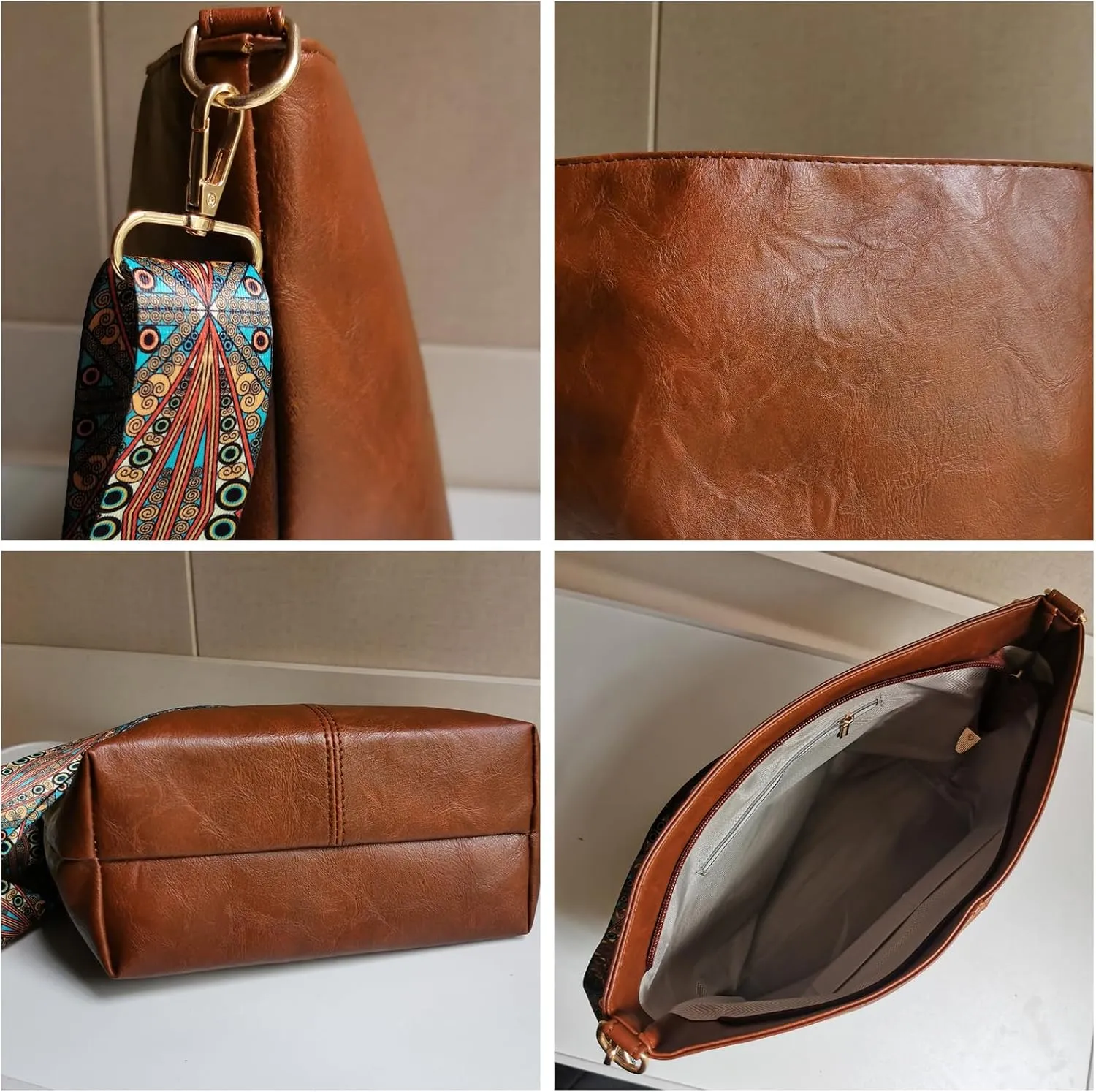 Bohemian Tote Bag Women Stylish PU Handbag Shoulder Bag Purse Large Crossbody Bag Hobo Bag