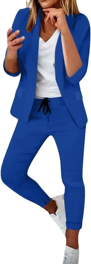 Business Casual Clothes Sets for Women Dressy Office Blazer Loose Straight Leg Pants Work 2 Piece Outfits Matching Set
