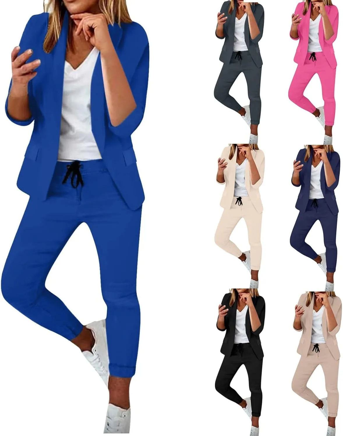 Business Casual Clothes Sets for Women Dressy Office Blazer Loose Straight Leg Pants Work 2 Piece Outfits Matching Set