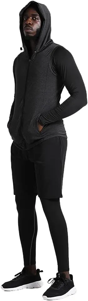 BUYJYA 5Pcs Men's Compression Pants Shirt Top Long Sleeve Jacket Athletic Sets Gym Clothing Mens Workout