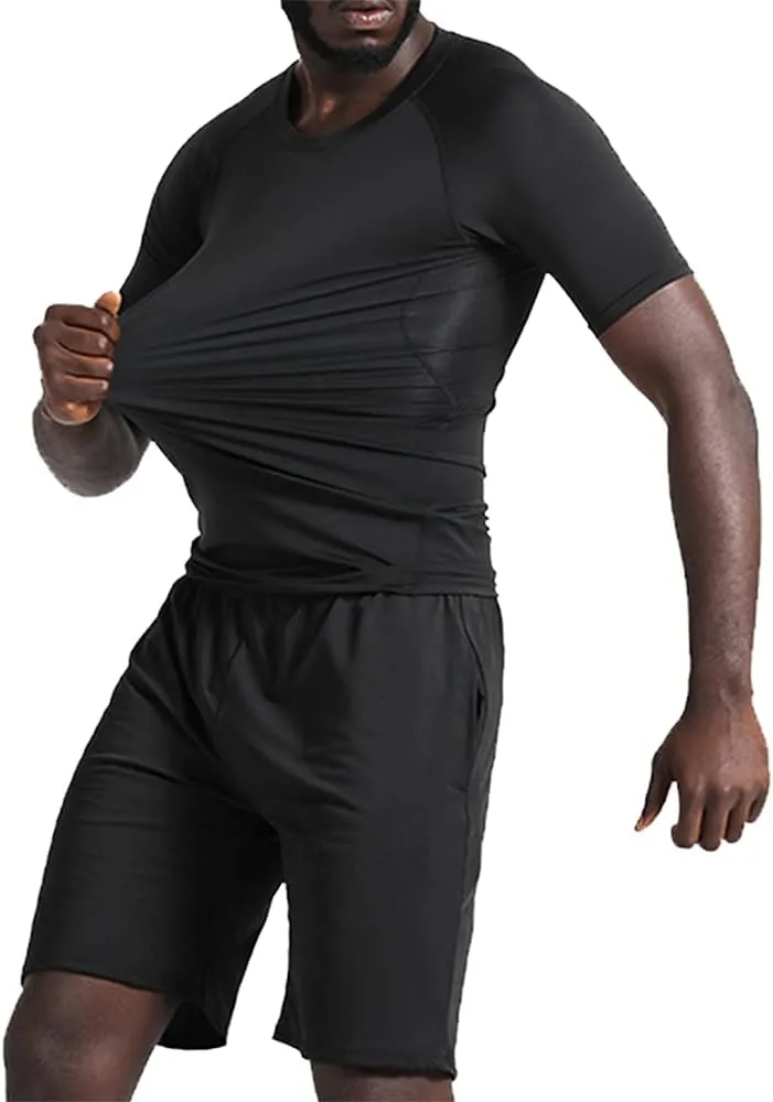 BUYJYA 5Pcs Men's Compression Pants Shirt Top Long Sleeve Jacket Athletic Sets Gym Clothing Mens Workout