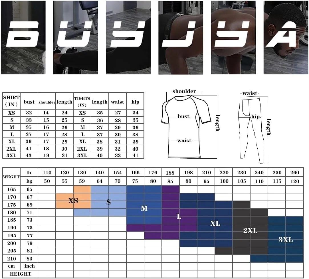 BUYJYA 5Pcs Men's Compression Pants Shirt Top Long Sleeve Jacket Athletic Sets Gym Clothing Mens Workout