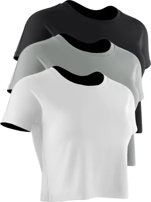CADMUS 3 Pieces Workout Crop Tops Women Dry Fit Athletic Shirts Short Sleeve for Yoga Running