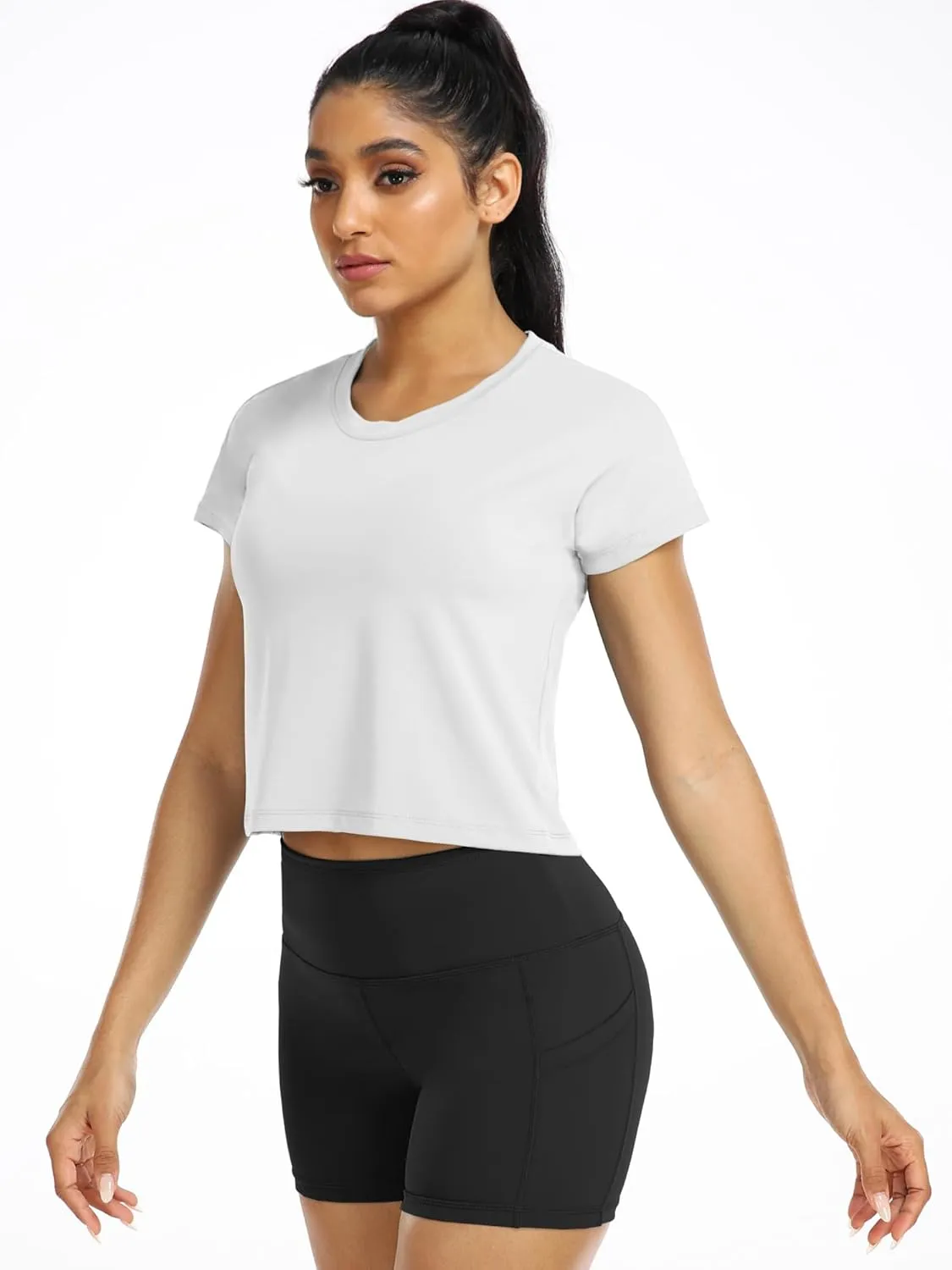 CADMUS 3 Pieces Workout Crop Tops Women Dry Fit Athletic Shirts Short Sleeve for Yoga Running