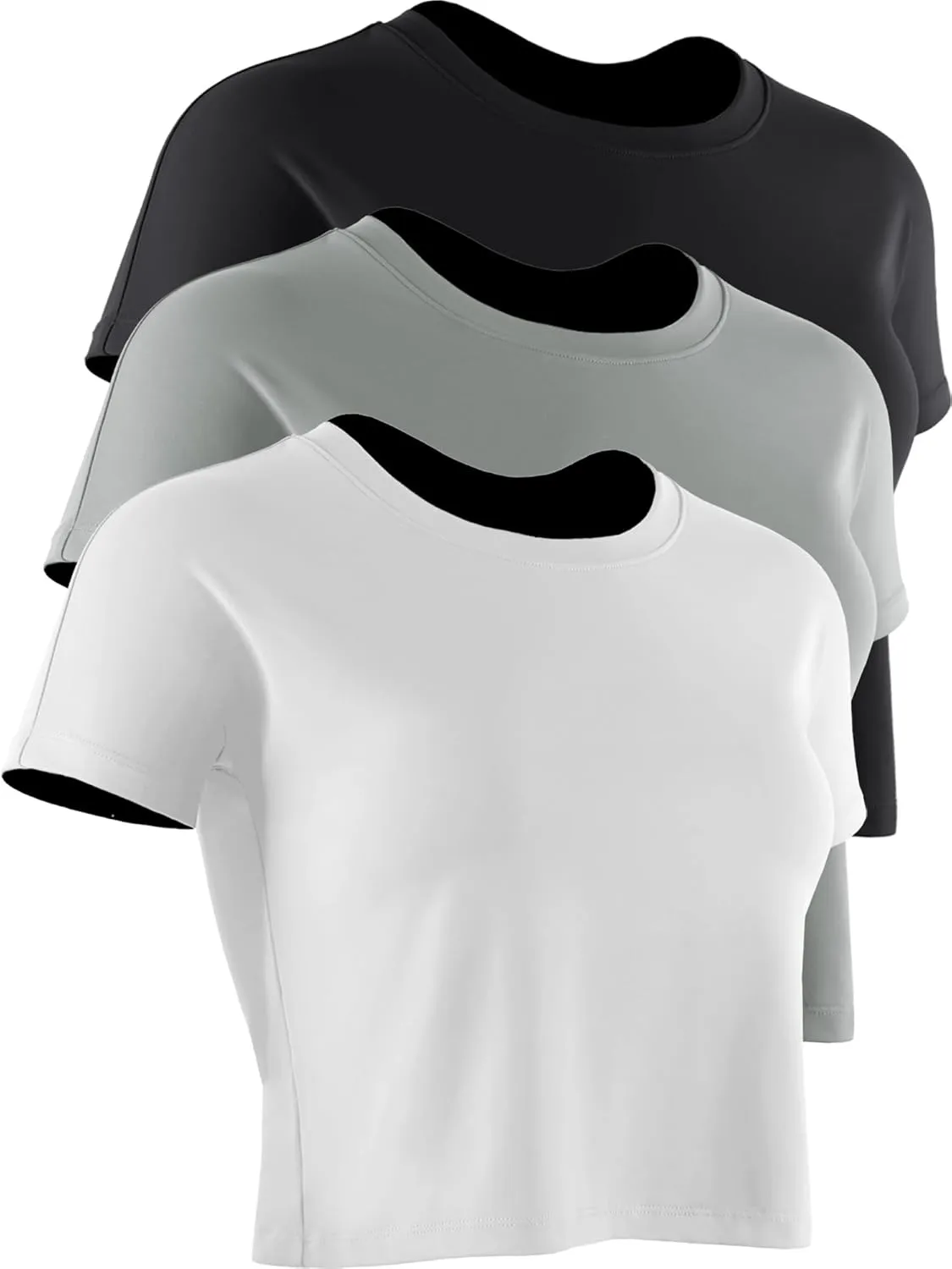 CADMUS 3 Pieces Workout Crop Tops Women Dry Fit Athletic Shirts Short Sleeve for Yoga Running