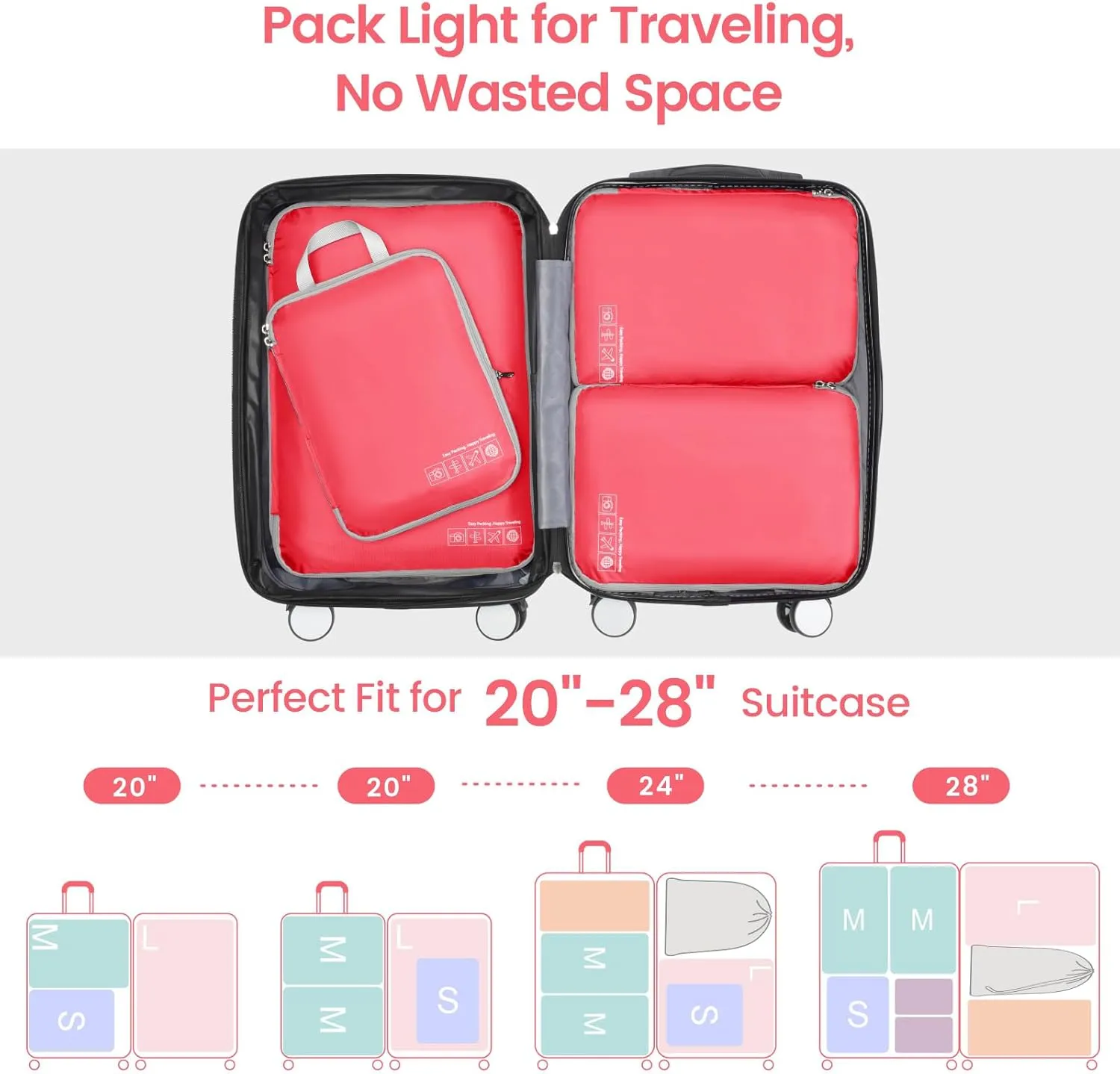 Cambond Compression Packing Cubes for Travel Women - Lightweight Expandable Luggage Travel Packing Organizers Bags, Compression Cubes for Suitcases Organizers with Travel Pouches Bottle Set