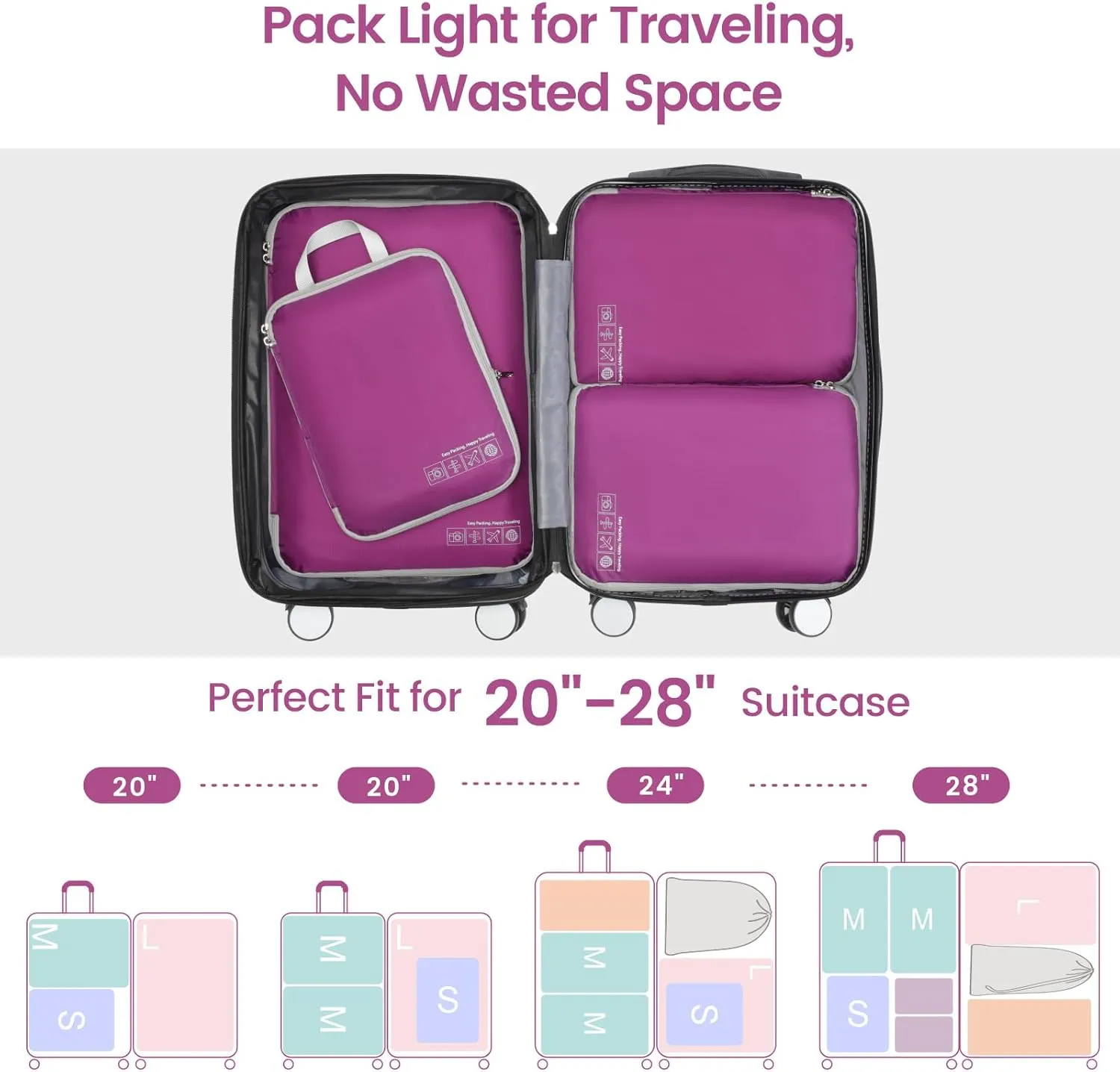 Cambond Compression Packing Cubes for Travel Women - Lightweight Expandable Luggage Travel Packing Organizers Bags, Compression Cubes for Suitcases Organizers with Travel Pouches Bottle Set