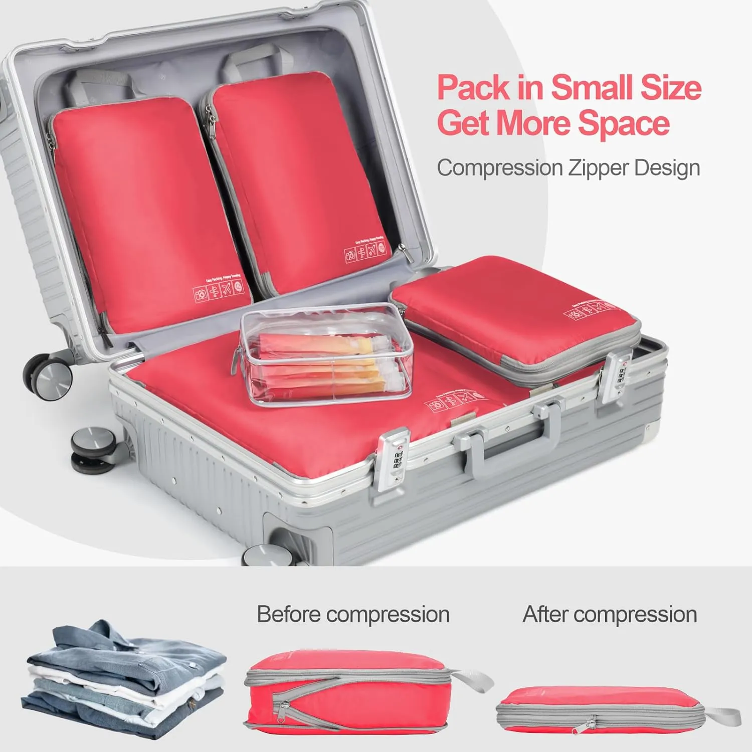 Cambond Compression Packing Cubes for Travel Women - Lightweight Expandable Luggage Travel Packing Organizers Bags, Compression Cubes for Suitcases Organizers with Travel Pouches Bottle Set