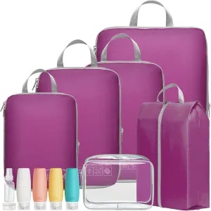 Cambond Compression Packing Cubes for Travel Women - Lightweight Expandable Luggage Travel Packing Organizers Bags, Compression Cubes for Suitcases Organizers with Travel Pouches Bottle Set