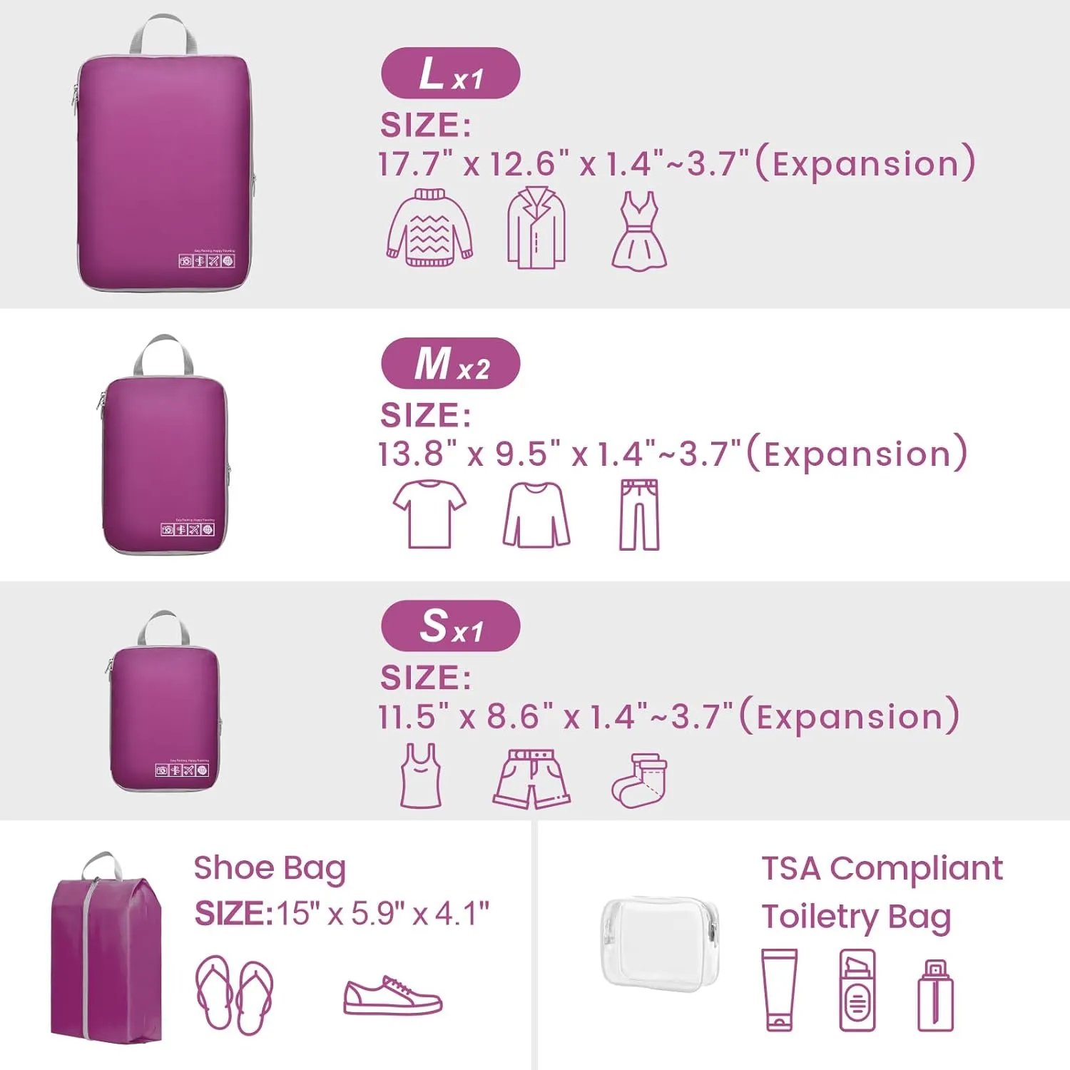 Cambond Compression Packing Cubes for Travel Women - Lightweight Expandable Luggage Travel Packing Organizers Bags, Compression Cubes for Suitcases Organizers with Travel Pouches Bottle Set
