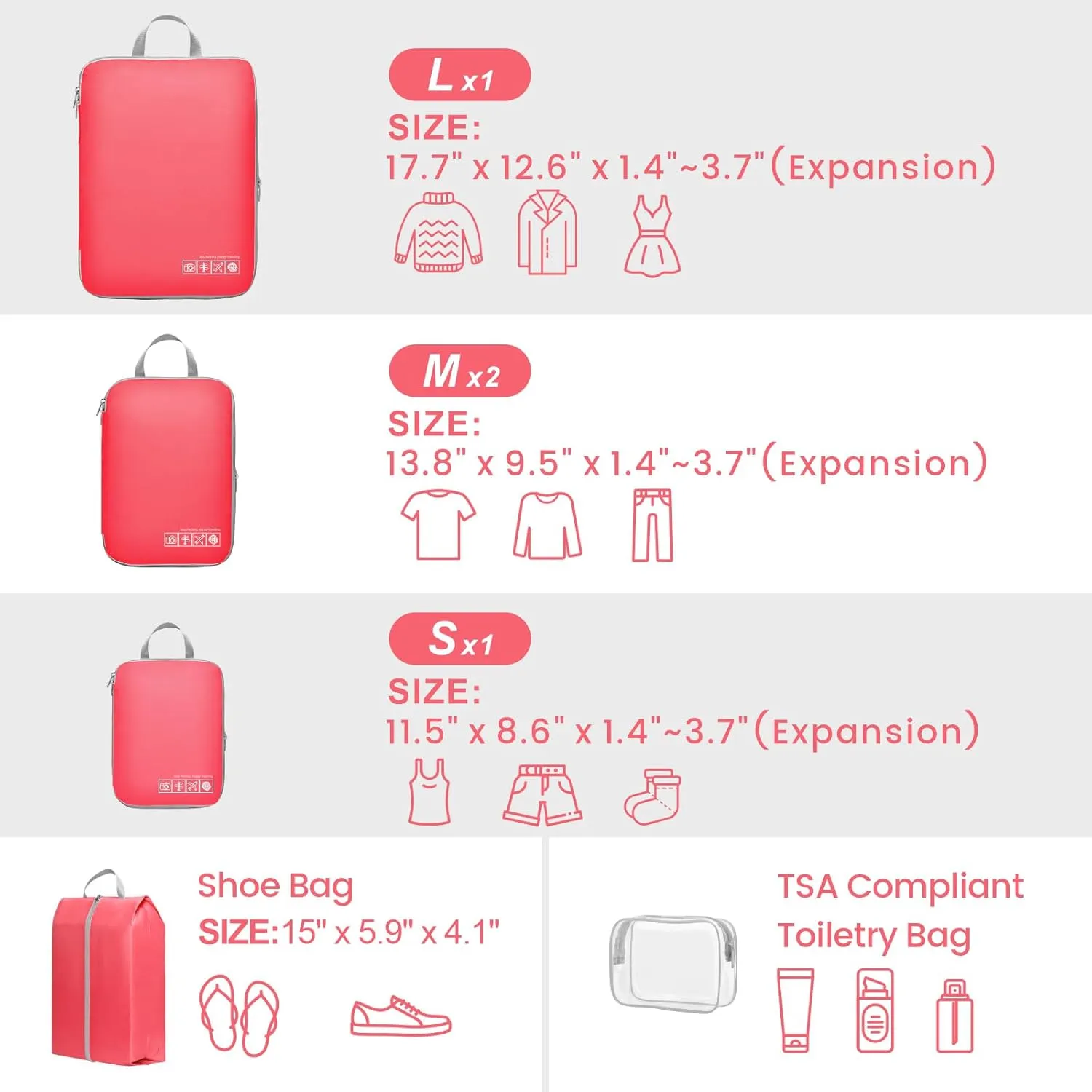 Cambond Compression Packing Cubes for Travel Women - Lightweight Expandable Luggage Travel Packing Organizers Bags, Compression Cubes for Suitcases Organizers with Travel Pouches Bottle Set