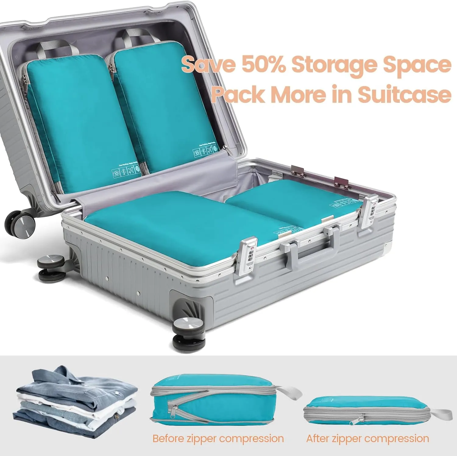 Cambond Compression Packing Cubes for Travel Women - Travel Bags Luggage Organizers Travel Essentials Compression Cubes for Travel Carry on Suitcases