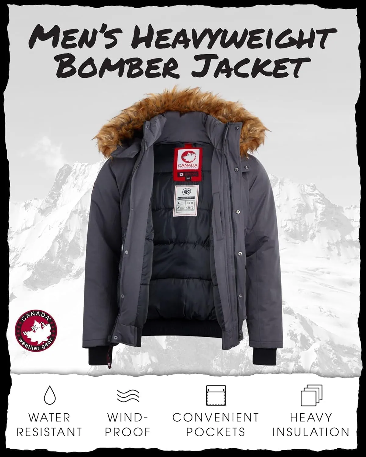 CANADA WEATHER GEAR Mens Big & Tall Winter Jacket - Heavyweight Bomber Parka Coat Jacket for Big and Tall Men (Sizes: M-5X)