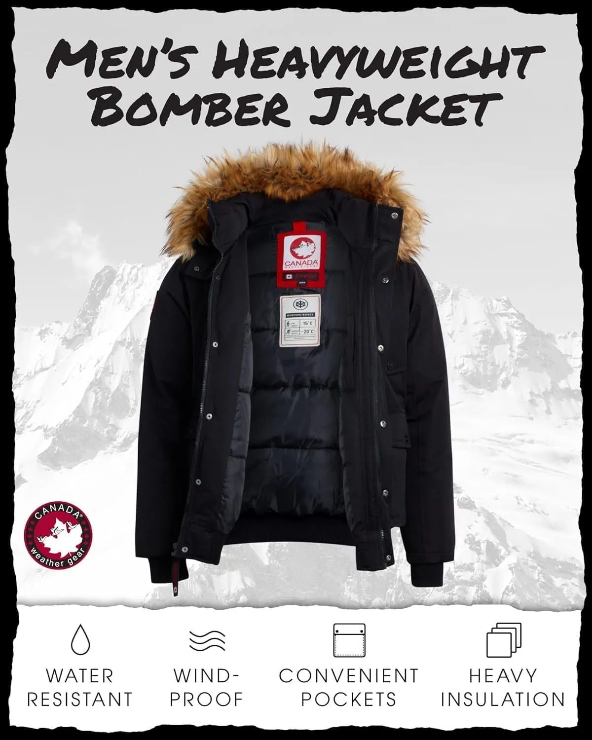 CANADA WEATHER GEAR Mens Big & Tall Winter Jacket - Heavyweight Bomber Parka Coat Jacket for Big and Tall Men (Sizes: M-5X)
