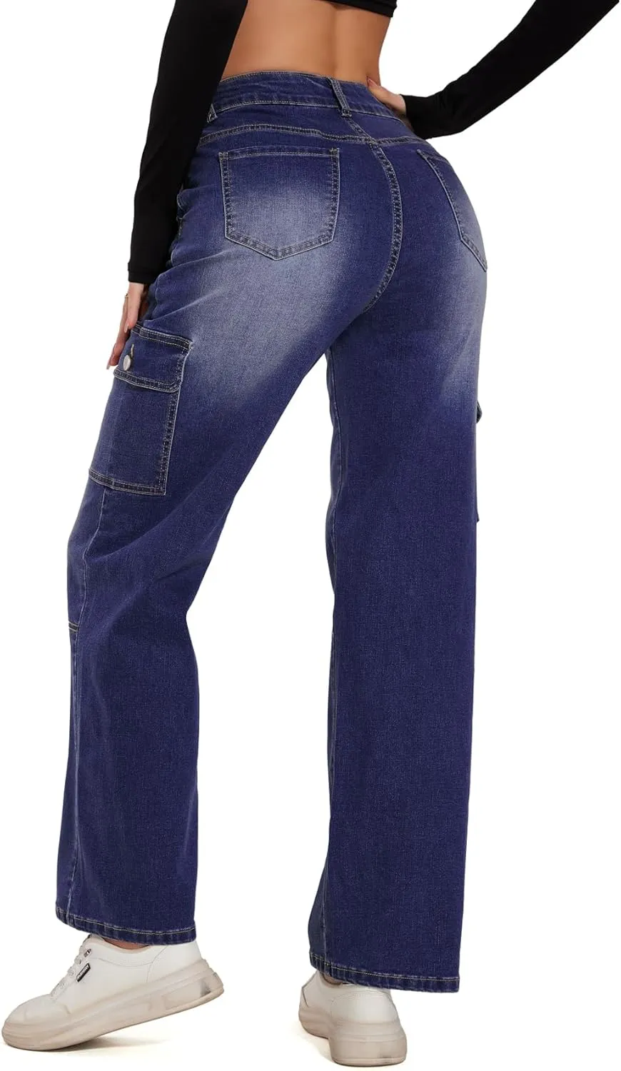 Cargo Jeans for Women High Waisted Casual Wide Leg Jeans Baggy Stretchy Y2K Streetwear with 6 Pockets