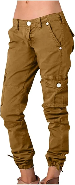 Cargo Joggers for Women Lightweight High Waist Hiking Pants Casual Button Pockets Athletic Travel Pants Trousers
