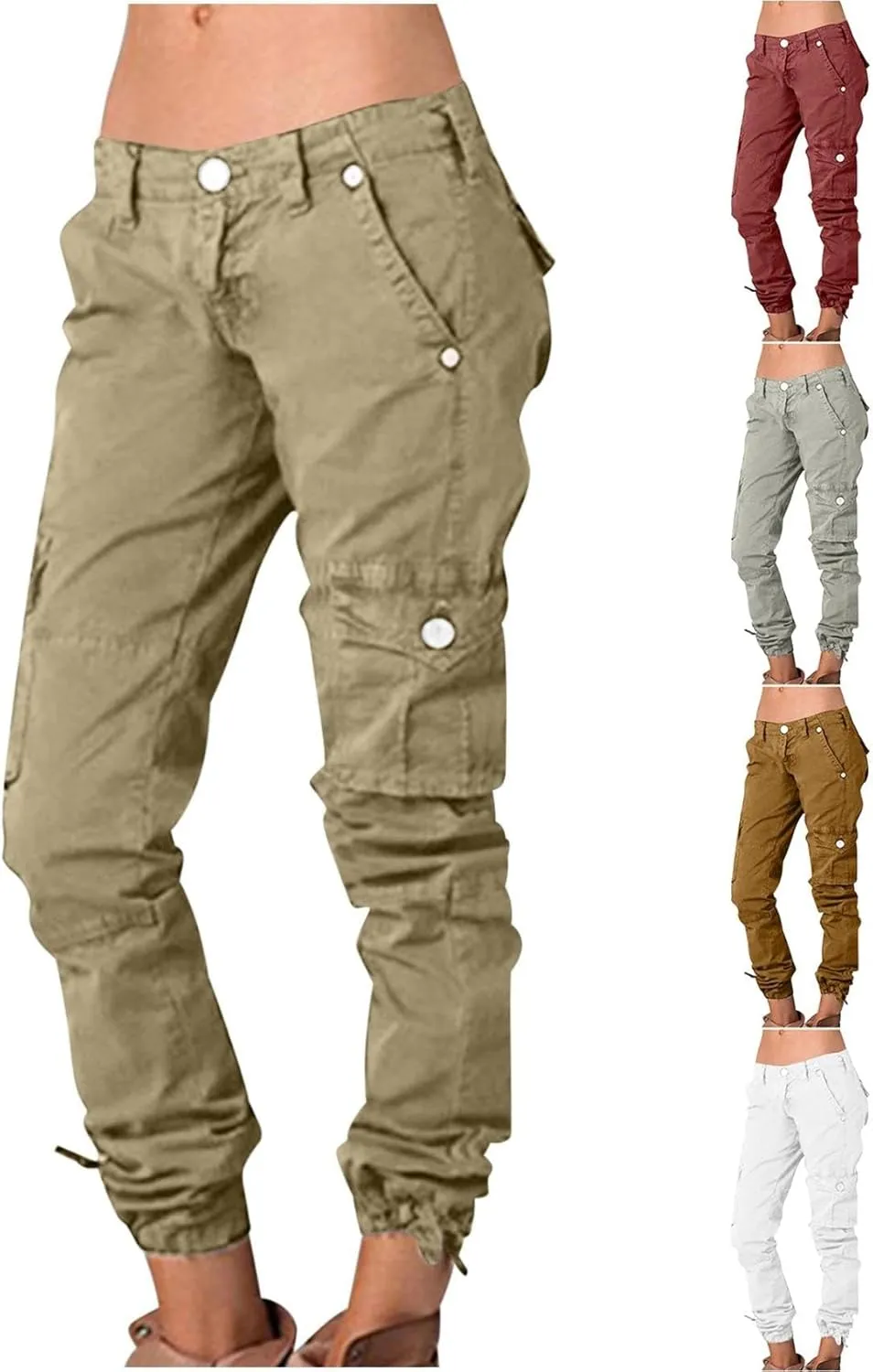 Cargo Joggers for Women Lightweight High Waist Hiking Pants Casual Button Pockets Athletic Travel Pants Trousers