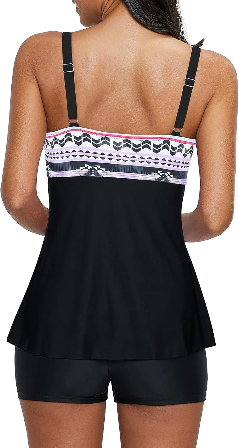 Century Star 2025 Two Piece Womens Tankini Swimsuits Modest Tankini Bathing Suit Tops with Shorts Tummy Control Swimwear