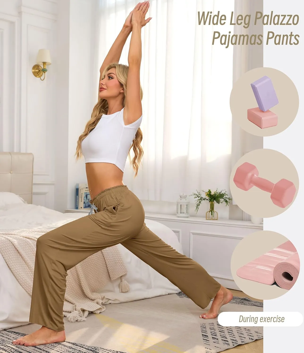 CF Women Bamboo Rayon Pajamas Pants Casual Loose Wide Leg Sleep Pants Soft Comfy Sleepwear for Lounge with Pockets