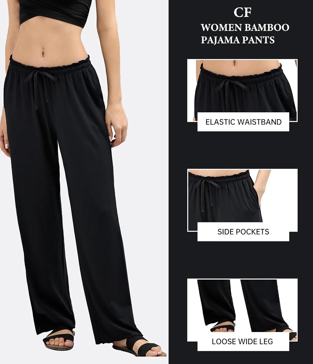 CF Women Bamboo Rayon Pajamas Pants Casual Loose Wide Leg Sleep Pants Soft Comfy Sleepwear for Lounge with Pockets