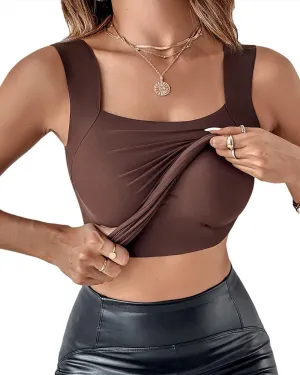 CHICME Womens U Neck Shapewear Built-in Bra Tank High Strechy Sleeveless Slim Fit Tops Camisole Workout Tops