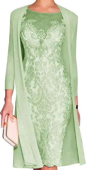 Chiffon Mother of The Bride Dresses with Jackets Long Sleeves Lace Formal Evening Dress