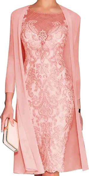 Chiffon Mother of The Bride Dresses with Jackets Long Sleeves Lace Formal Evening Dress