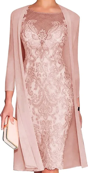Chiffon Mother of The Bride Dresses with Jackets Long Sleeves Lace Formal Evening Dress