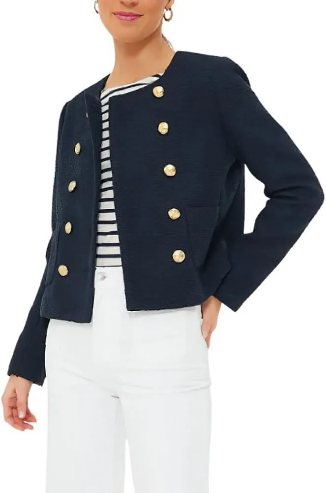 chouyatou Women's Double Breasted Tweed Blazer Jacket Business Casual Dressy Tweed Jacket Office Work Suit