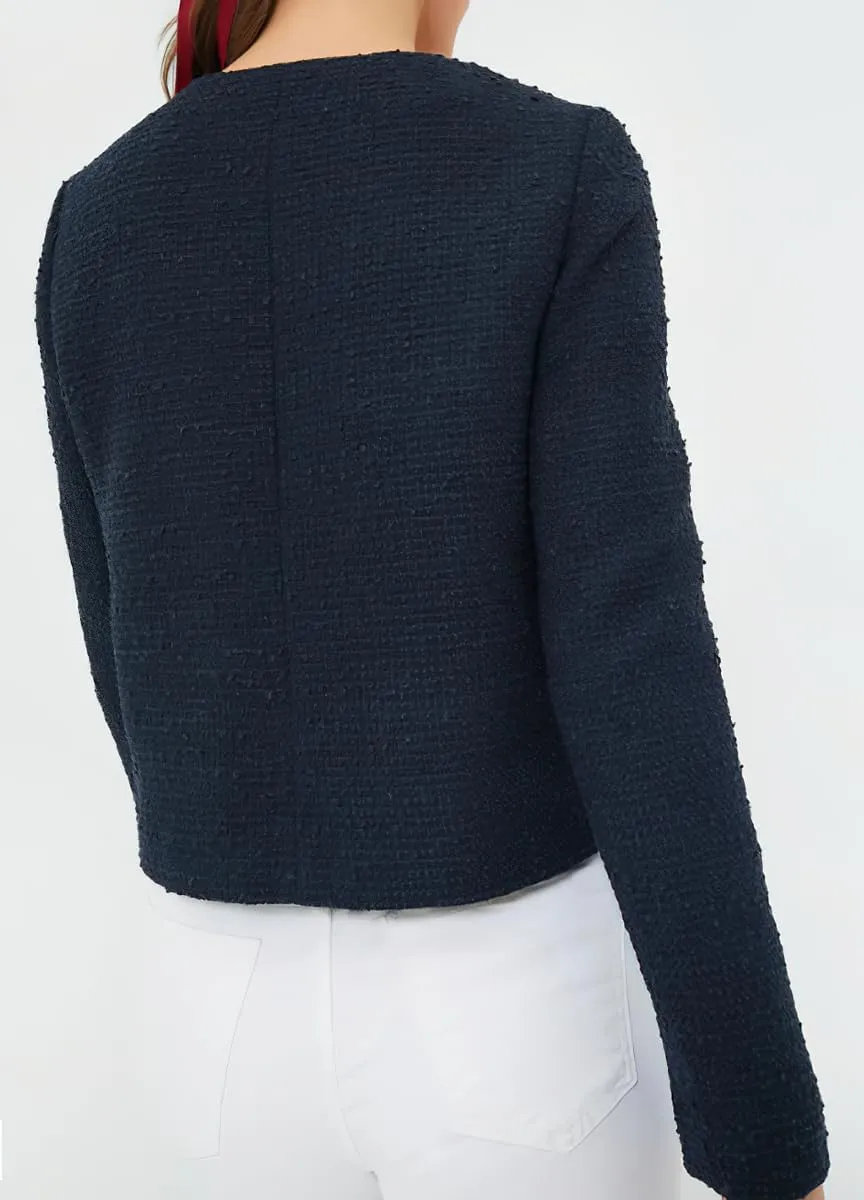 chouyatou Women's Double Breasted Tweed Blazer Jacket Business Casual Dressy Tweed Jacket Office Work Suit