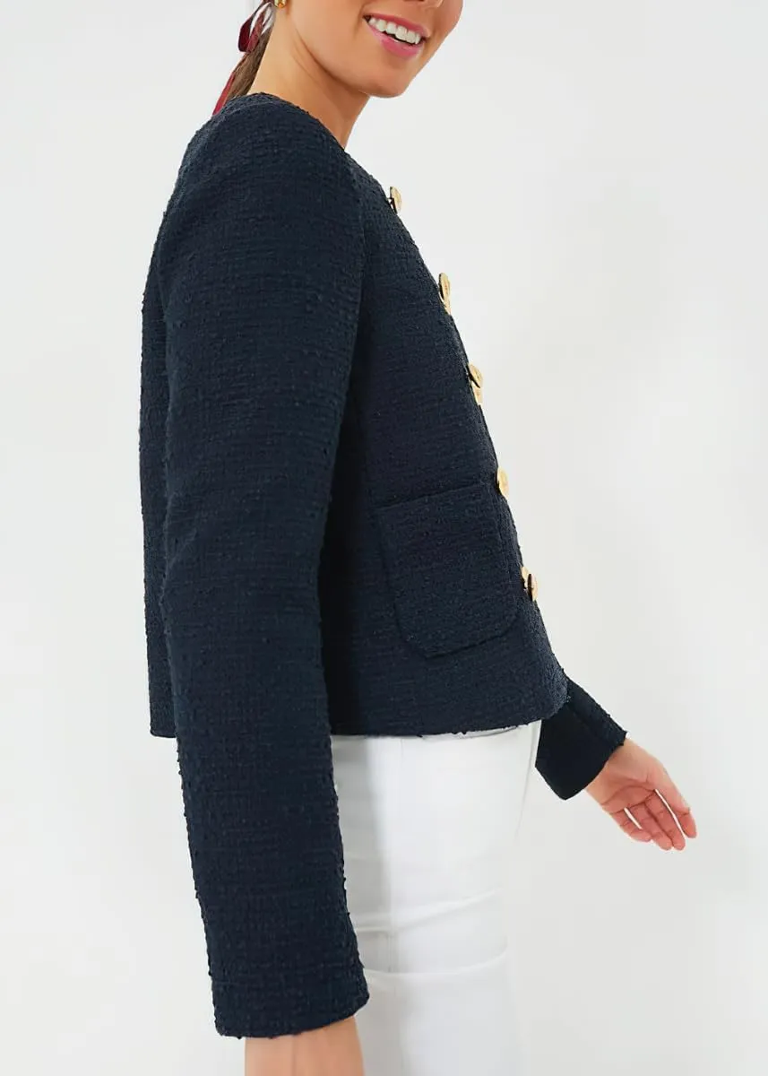 chouyatou Women's Double Breasted Tweed Blazer Jacket Business Casual Dressy Tweed Jacket Office Work Suit